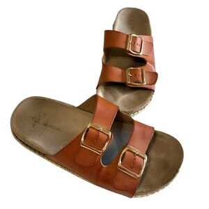 Chinese Laundry Surfs Up  Double Buckle Strap Cognac Espadrille Flat Sandals 9